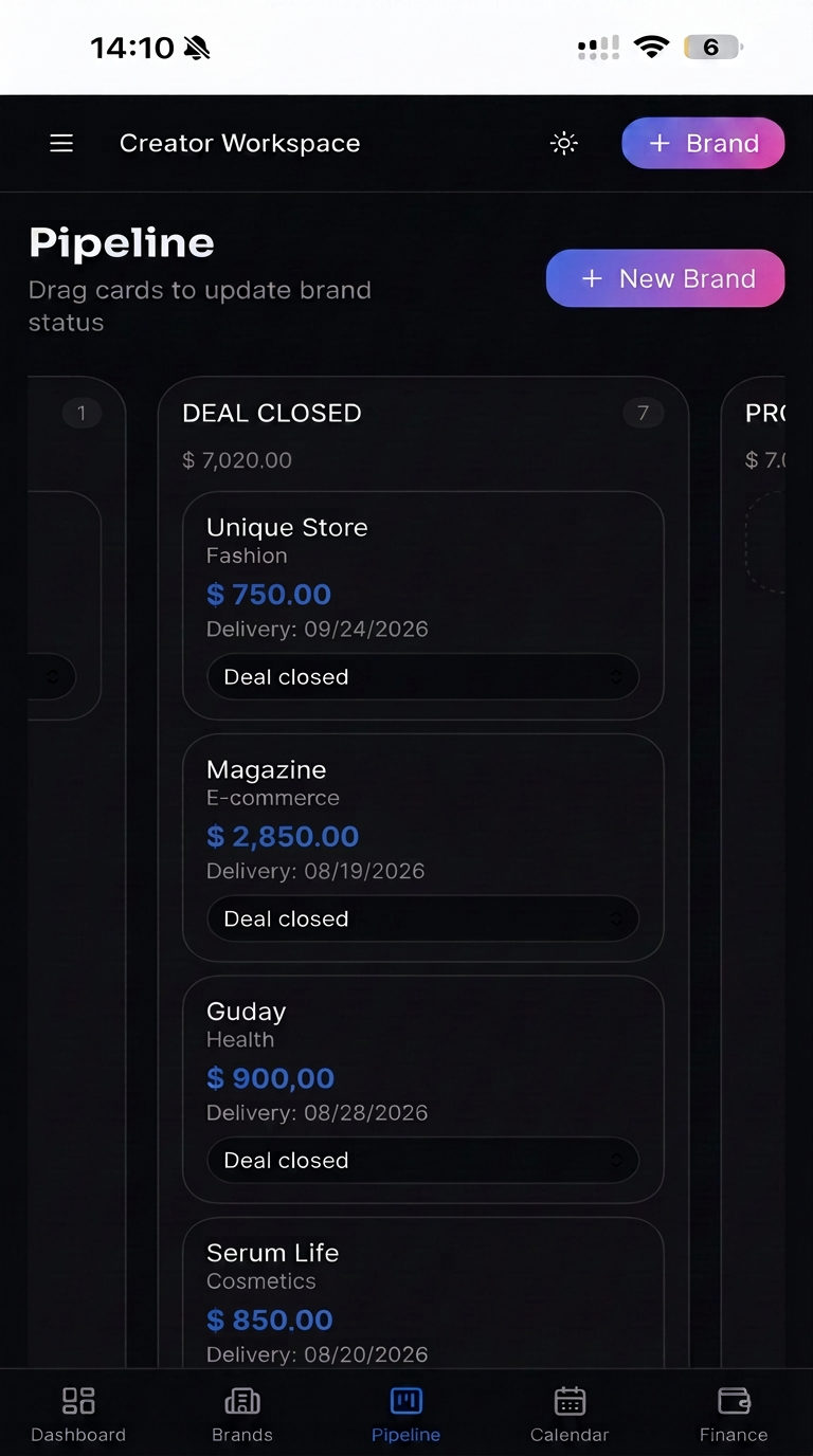 Creator Workspace on mobile — Pipeline
